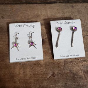 2 Pair Zero Gravity - Fabulous Art Glass Earrings